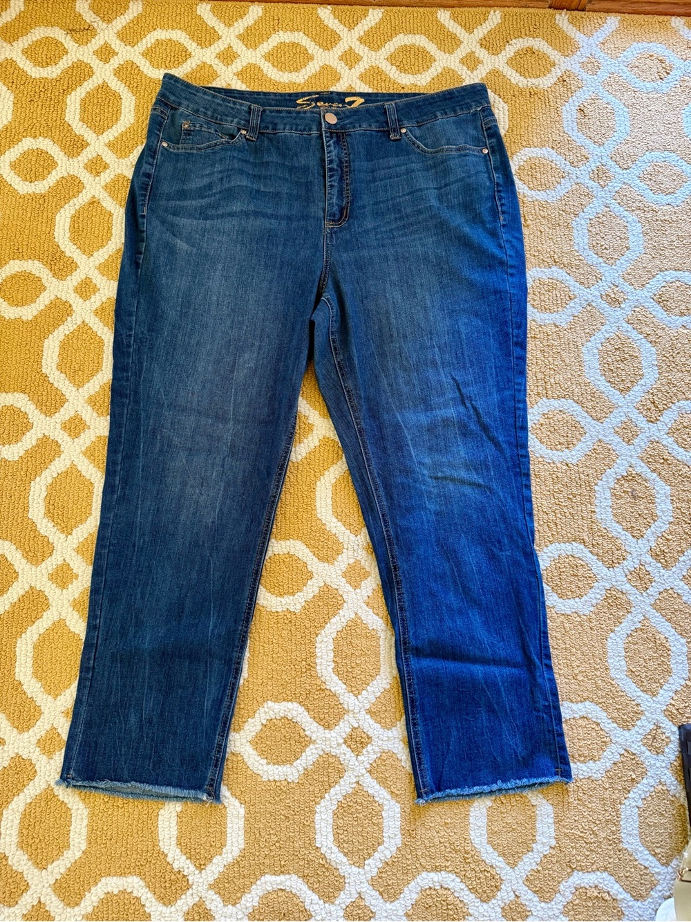 Seven7 Dark Blue Ankle Crop Jeans - Raw Hem